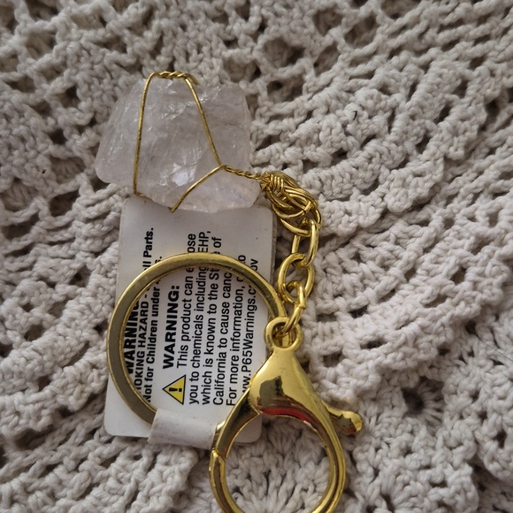 Natural White Quartz Crystal Goldtone  Keychain New - Picture 4 of 4
